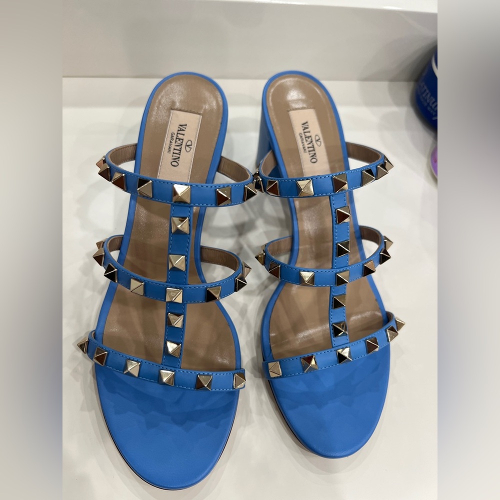 Valentino Blue Strappy Sandals with Studs